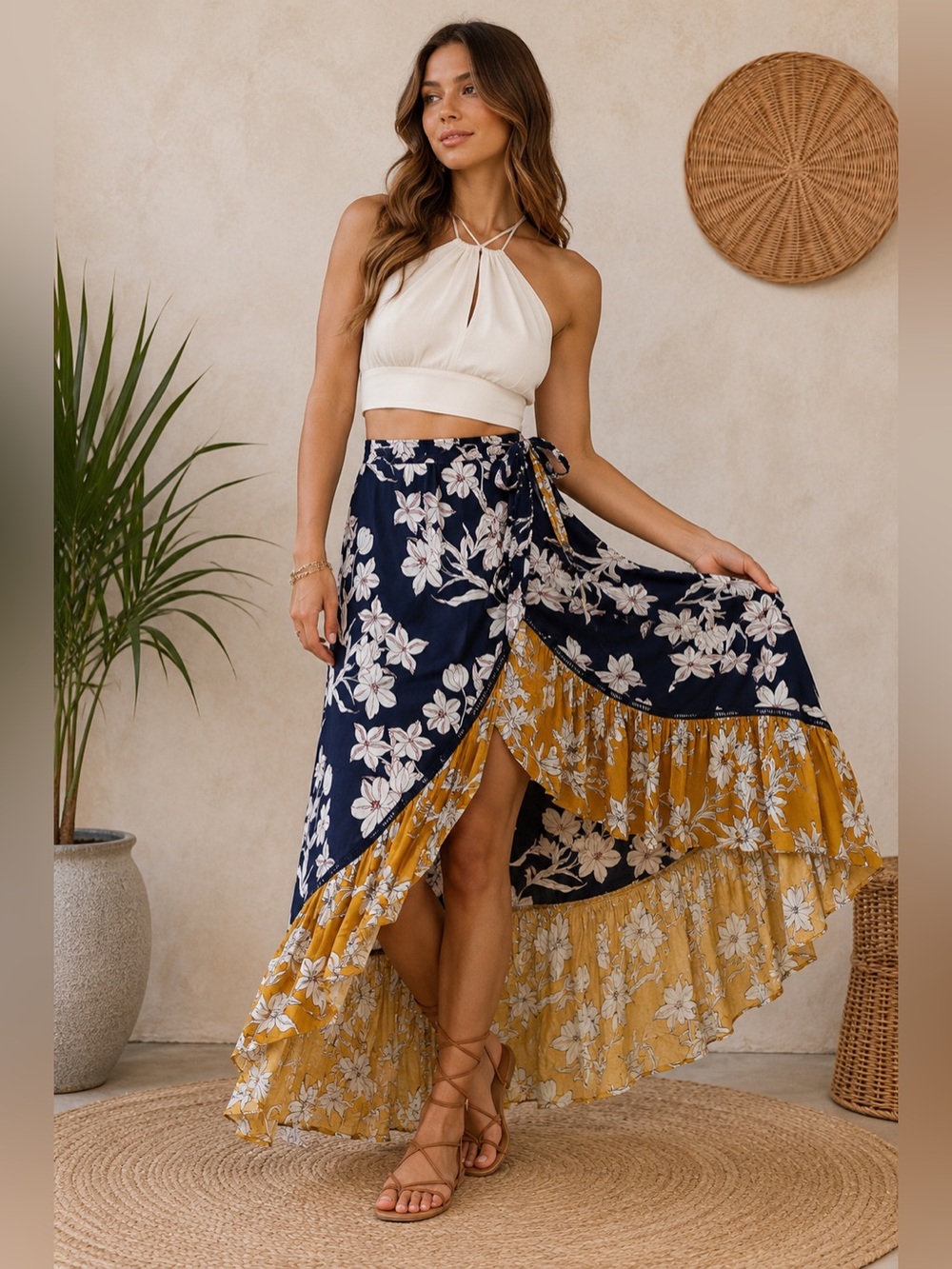 Solitaire Floral Hi-Lo Wrap Skirt NWT Small